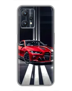 Чехол для Realme 9 Pro с картинкой «Красная BMW на дороге»