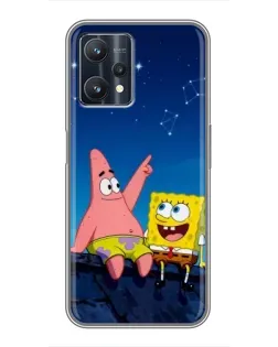 Чохол для Realme 9 Pro з картинкою «Губка Боб та Патрік вночі»
