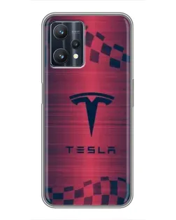 Чехол для Realme 9 Pro с картинкой «Тесла красный карбон»