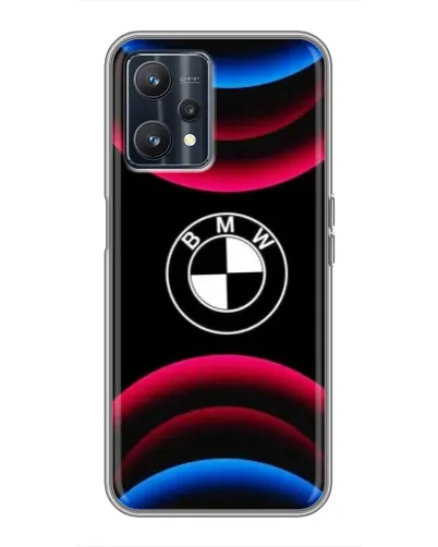 Чехол для Realme 9 с картинкой «Логотип BMW и неоновые дуги»