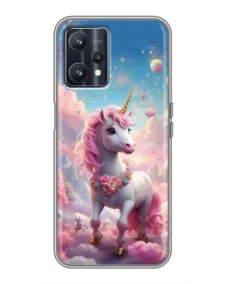 Чехол для Realme 9 с картинкой «Единорог среди облаков»