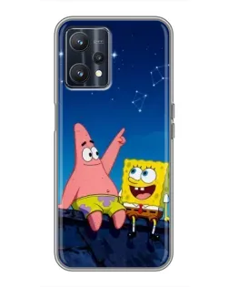Чехол для Realme 9 с картинкой «Губка Боб и Патрик ночью»