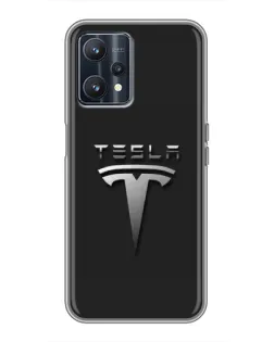 Чехол для Realme 9 с картинкой «Стальной логотип Tesla»
