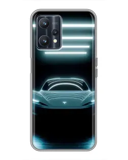 Чехол для Realme 9 с картинкой «Tesla в неоне»