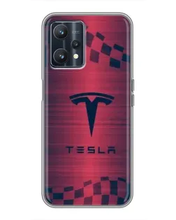 Чехол для Realme 9 с картинкой «Тесла красный карбон»