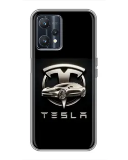 Чехол для Realme 9 с картинкой «Tesla — серебристое авто»