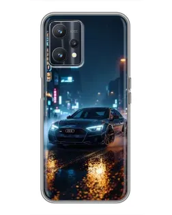 Чехол для Realme 9 с картинкой «Ночной город и Audi»