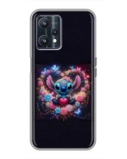 Чехол для Realme 9 с картинкой «Stitch в цветах»