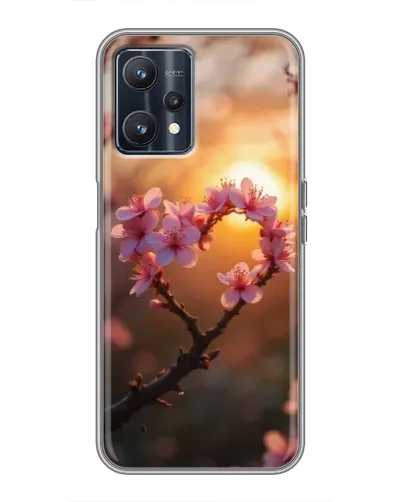 Чохол для Realme 9 з картинкою «Рожевий цвіт  сердечко на тлі заходу»