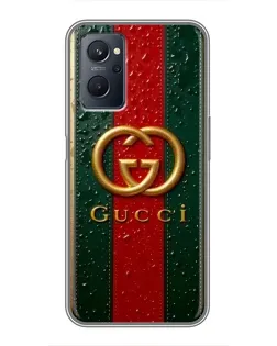 Чехол для Realme 9i с картинкой «Gucci — фирменная полоса и золото»