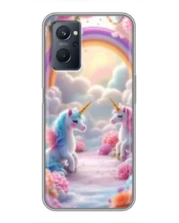 Чехол для Realme 9i с картинкой «Радуга и единороги»