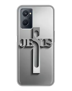 Чехол для Realme 9i с картинкой «Металлический крест Jesus»