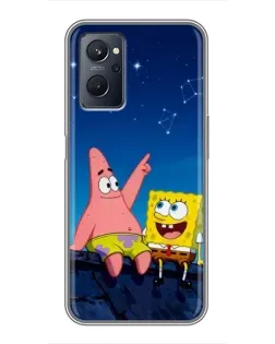 Чехол для Realme 9i с картинкой «Губка Боб и Патрик ночью»