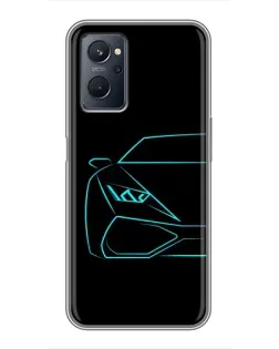Чехол для Realme 9i с картинкой «Голубой силуэт Lamborghini»