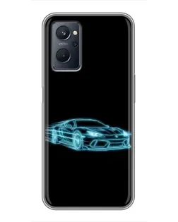 Чехол для Realme 9i с картинкой «Неоновый контур Lamborghini»