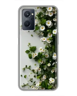 Чехол для Realme 9i с картинкой «Ветка мелких белых цветов»