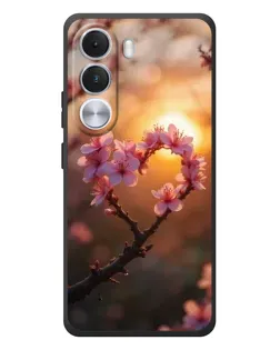 Чохол для Realme C100i з картинкою «Рожевий цвіт  сердечко на тлі заходу»