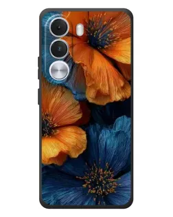 Чехол для Realme C100i с картинкой «Яркая сине-оранжевая флора»