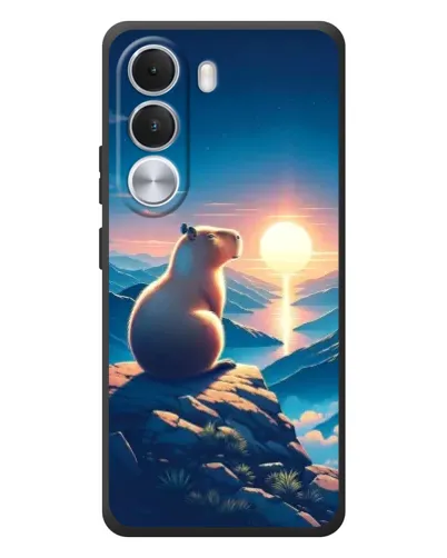 Чехол для Realme C100i с картинкой «Закат солнца с капибарой»