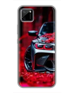 Чехол для Realme C11 с картинкой «Спортивная BMW и цветы»