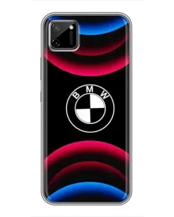 Чехол для Realme C11 с картинкой «Логотип BMW и неоновые дуги»
