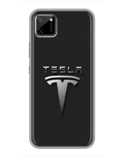 Чехол для Realme C11 с картинкой «Стальной логотип Tesla»