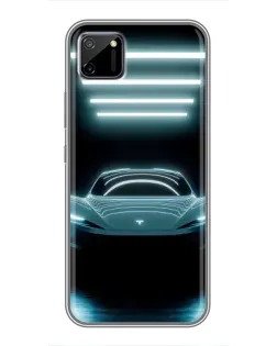 Чехол для Realme C11 с картинкой «Tesla в неоне»