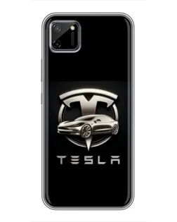 Чехол для Realme C11 с картинкой «Tesla — серебристое авто»