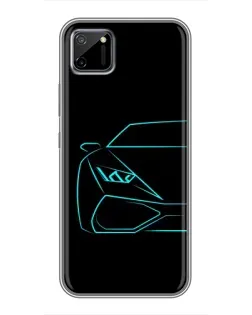 Чехол для Realme C11 с картинкой «Голубой силуэт Lamborghini»