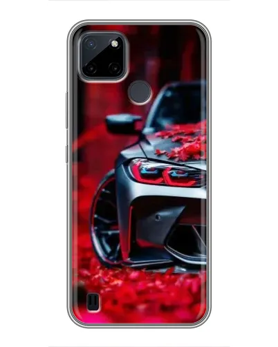 Чехол для Realme C12 с картинкой «Спортивная BMW и цветы»