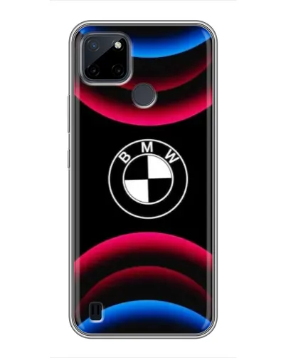 Чехол для Realme C12 с картинкой «Логотип BMW и неоновые дуги»