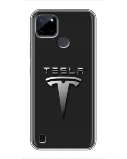Чехол для Realme C12 с картинкой «Стальной логотип Tesla»