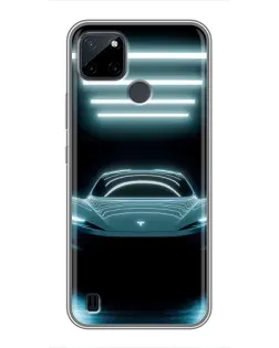 Чехол для Realme C12 с картинкой «Tesla в неоне»