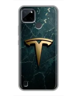 Чехол для Realme C12 с картинкой «Мраморная Tesla Gold»
