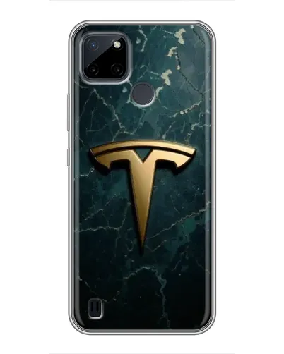 Чехол для Realme C12 с картинкой «Мраморная Tesla Gold»