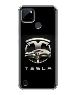 Чехол для Realme C12 с картинкой «Tesla — серебристое авто»