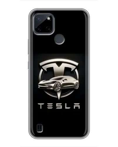 Чехол для Realme C12 с картинкой «Tesla — серебристое авто»
