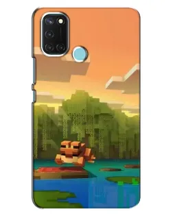 Чехол для Realme C17 с картинкой «Майнкрафт закат солнца»
