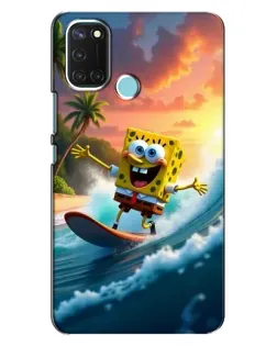 Чохол для Realme C17 з картинкою «Губка Боб серфінгіст»