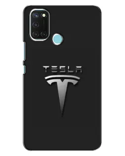 Чехол для Realme C17 с картинкой «Стальной логотип Tesla»