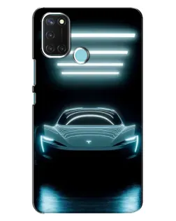 Чехол для Realme C17 с картинкой «Tesla в неоне»