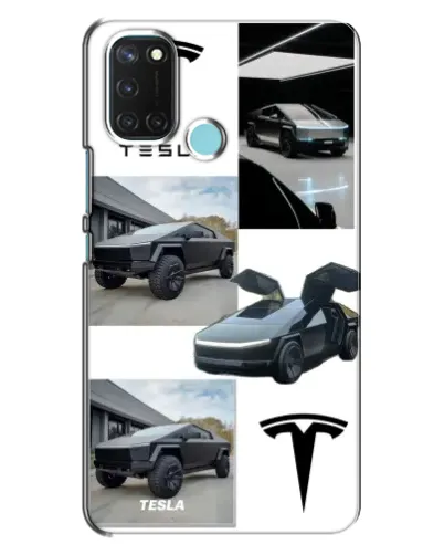 Чехол для Realme C17 с картинкой «Коллаж Cybertruck Tesla»