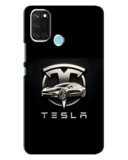Чехол для Realme C17 с картинкой «Tesla — серебристое авто»