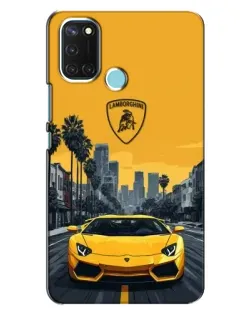 Чехол для Realme C17 с картинкой «Желтый Lamborghini город»