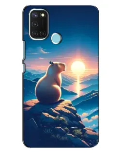 Чехол для Realme C17 с картинкой «Закат солнца с капибарой»