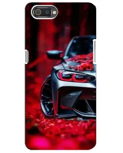 Чехол для Realme C2 с картинкой «Спортивная BMW и цветы»