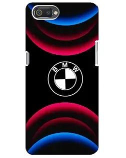 Чехол для Realme C2 с картинкой «Логотип BMW и неоновые дуги»