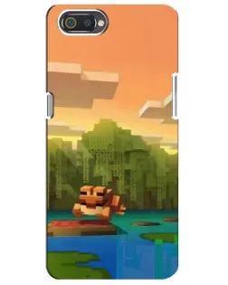 Чехол для Realme C2 с картинкой «Майнкрафт закат солнца»