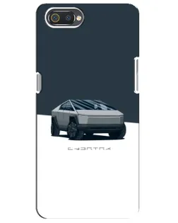 Чехол для Realme C2 с картинкой «Серебристый Cybertruck Tesla»