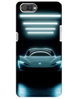 Чехол для Realme C2 с картинкой «Tesla в неоне»